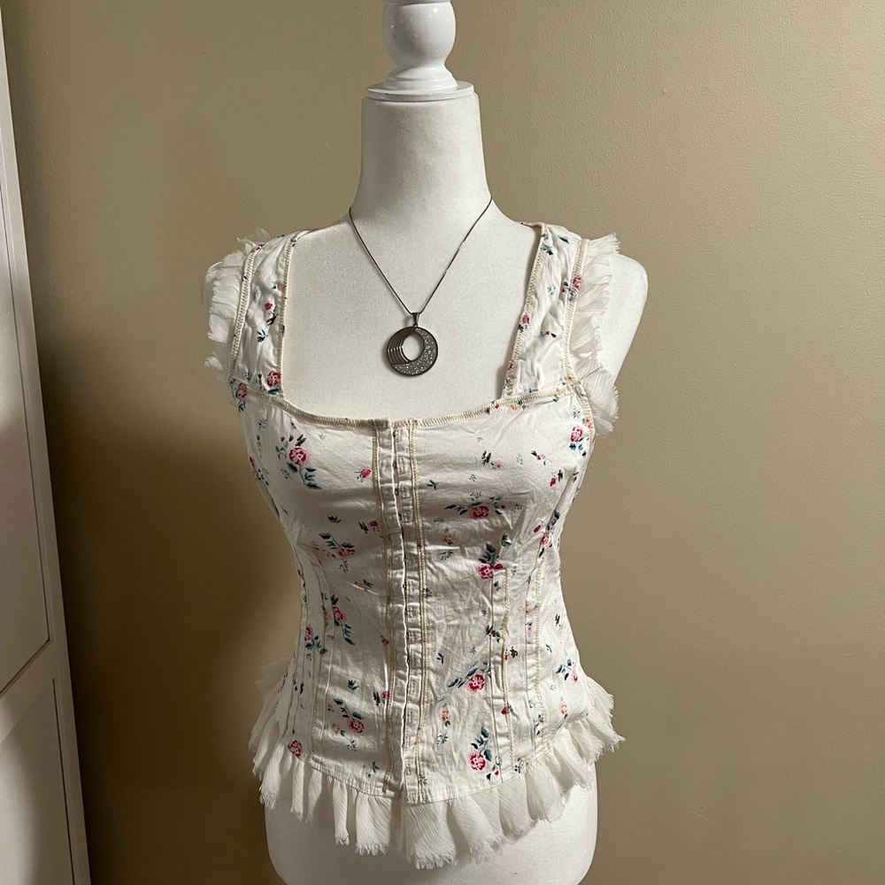 Free People Cream Floral Blouse